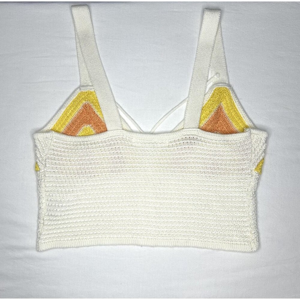 Madden NYC Crochet Knit Tank Top Womens M White Rainbow Stripe Boho Festival - Picture 6 of 9